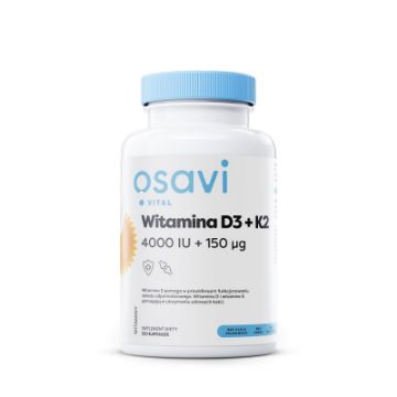 Pokaż szczegóły dla Osavi Witamina D3 + K2, 4000IU + 150mcg - 60 softg Obrazek Osavi Witamina D3 + K2, 4000IU + 150mcg - 60 softg
